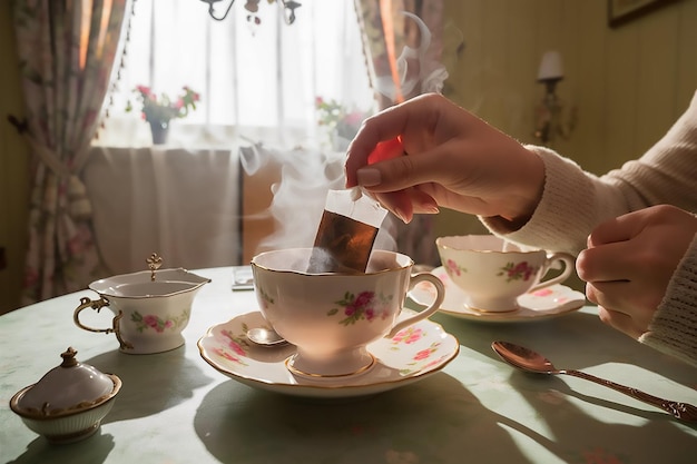 Vector a teacup is being used to make a tea