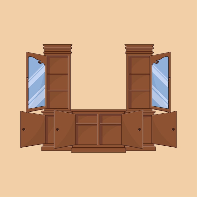 Teak wood television cabinet vector illustration