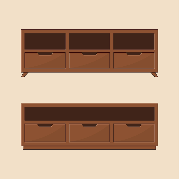 Vector teak wood tv table vector illustration