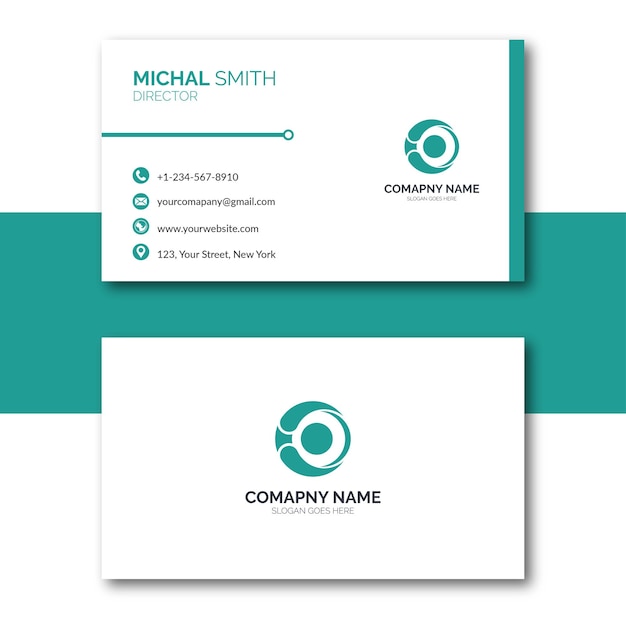 Teal and white business card