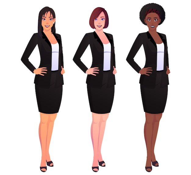 Team of beautiful businesswomen hand on waist isolated