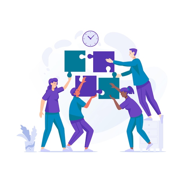 Team Building People Teamwork Puzzle Concept Flat Illustration