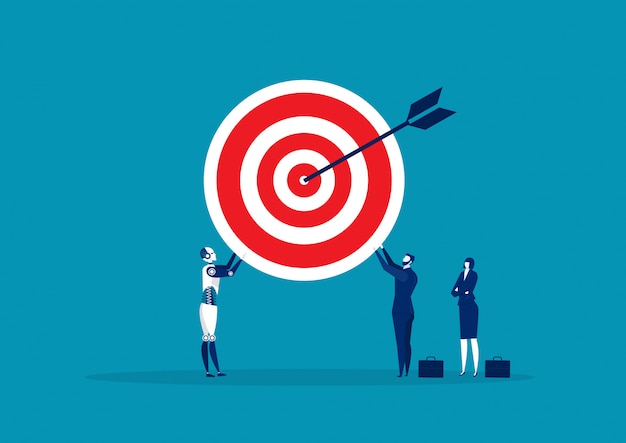 Team Business holding with big target illustration