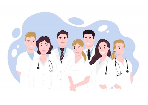 Team doctors. Happy People.Vector illustration in flat style