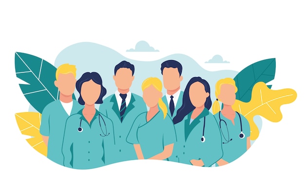 Team doctors on a white background.Happy People.  illustration in flat style