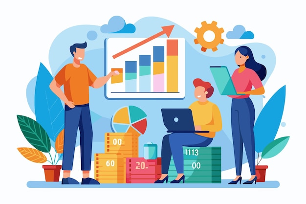 Team members examine growth data and discuss the absence of progress during a work meeting Colleagues study growth data no progress shown