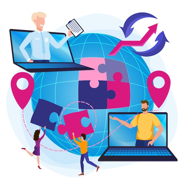 Team metaphor people connecting puzzle elements Symbol of teamwork cooperation partnership Business concept flat design style