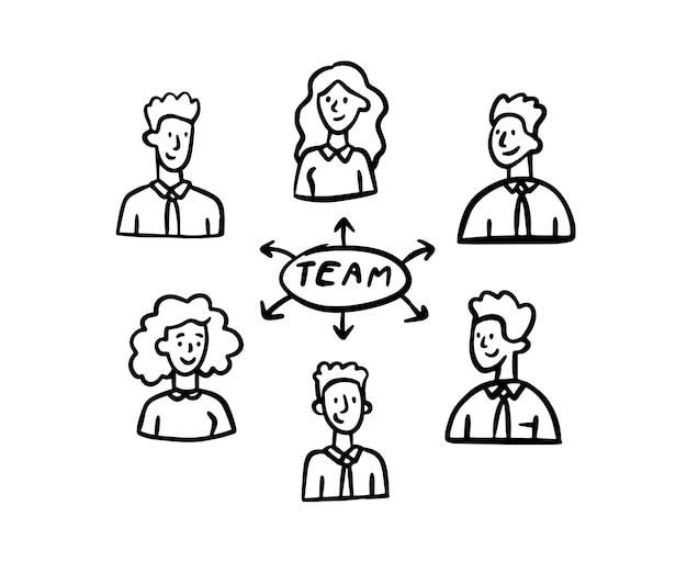 Team office doodle outline People business portraits sketch drawn