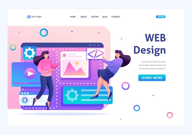 Team of specialists is working on the creation of web design Concept of teamwork Flat 2D character Landing page concepts and web design