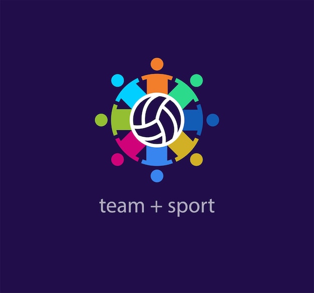 Team sport modern logo. Unique color transitions. People cycle logo template around ball. vector.