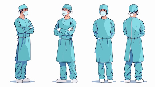 Vector the team of surgeons has a blue mask on their chest