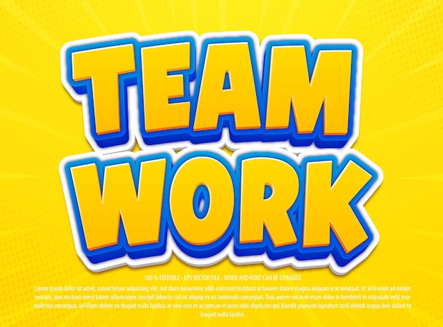 Team work 3d fun style editable text effect