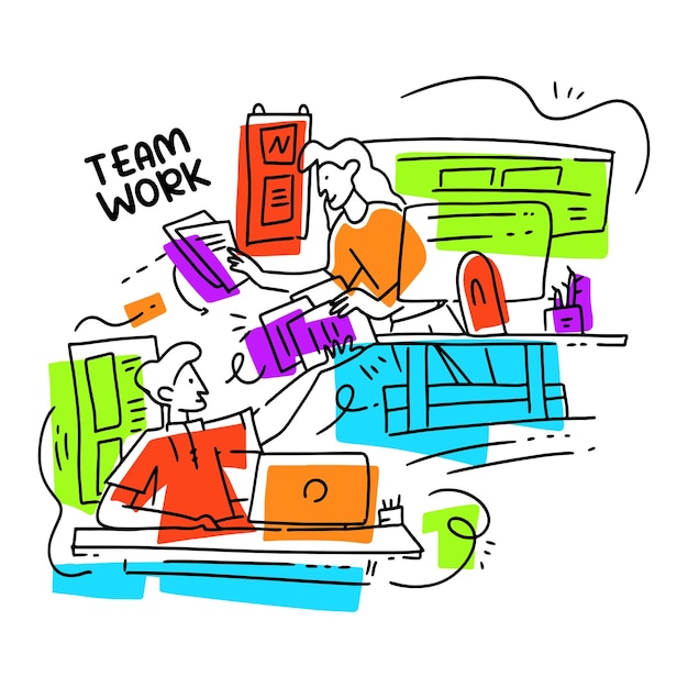 team work hand drawn illustration colorful