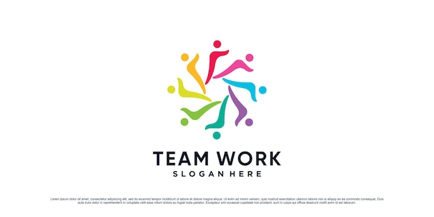 Team work together logo design illustration for people community icon with unique concept