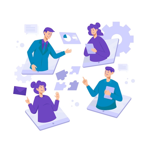 Teamwork Business Online Meeting Concept Flat Illustration