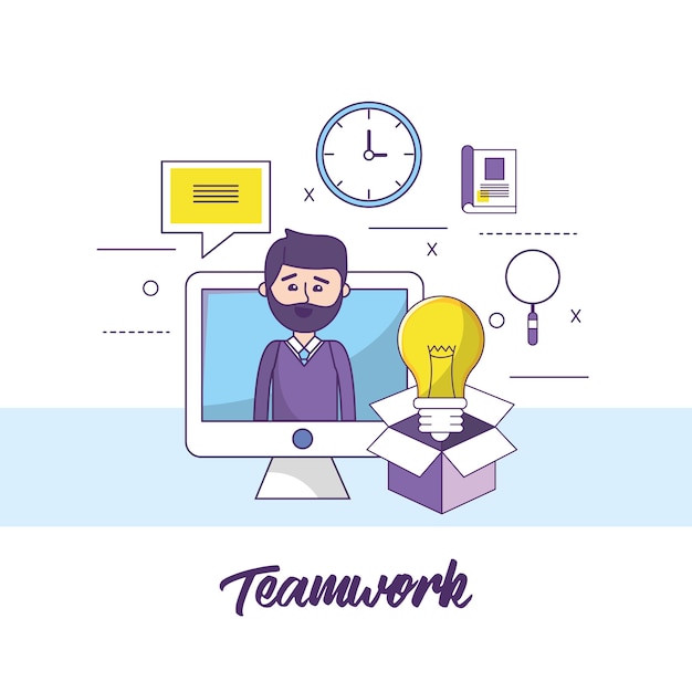 teamwork businessman with computer document information