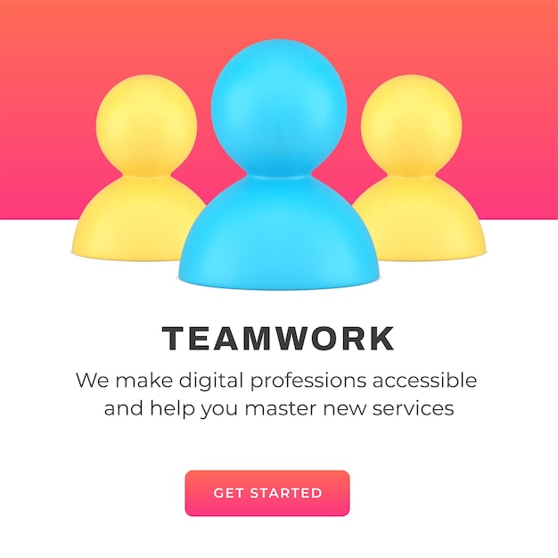 Teamwork colleague communication leadership business partnership social media post 3d icon vector