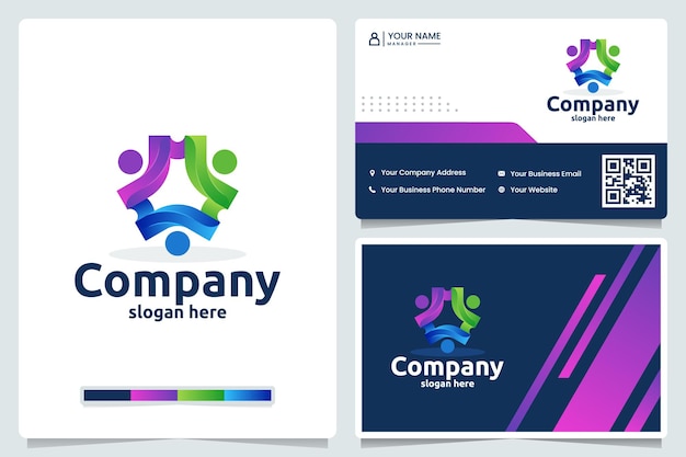 Teamwork,community, color gradient, logo design and business card