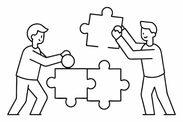 Teamwork Concept With Two People Assembling Puzzle Pieces