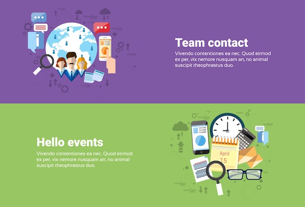 Teamwork Cooperation, Calendar Events Business Web Banner Flat Vector Illustration