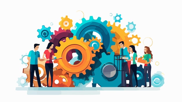 Vector teamwork design over gears background vector illustration