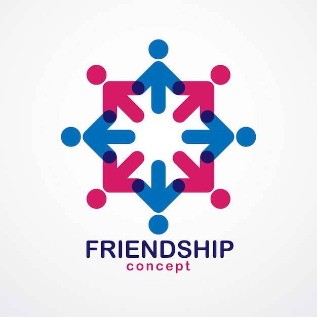 Teamwork and friendship concept created with simple geometric elements as a people crew. Vector icon or logo. Unity and collaboration idea, dream team of business people colorful design.