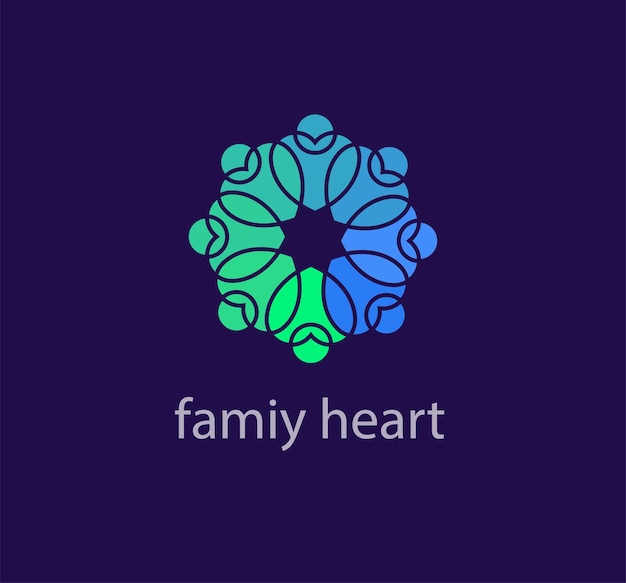 teamwork from heart and solidarity from people logo. Unique color transitions. people logo template.