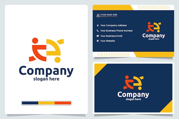 Teamwork hug leader logo design and business card