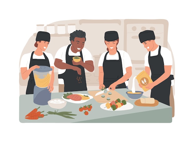 Vector teamwork in the kitchen isolated cartoon vector illustrations