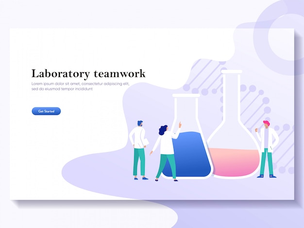 Teamwork laboratory research with science glass est tube illustration concept, people por chemiceal liquid