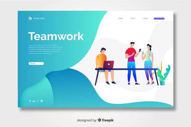 Teamwork landing page with liquid shapes 