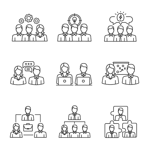 Teamwork linear icons set