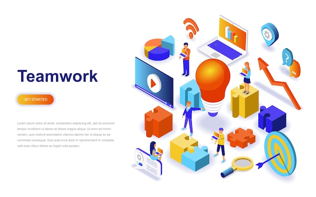 Teamwork modern flat design isometric concept.