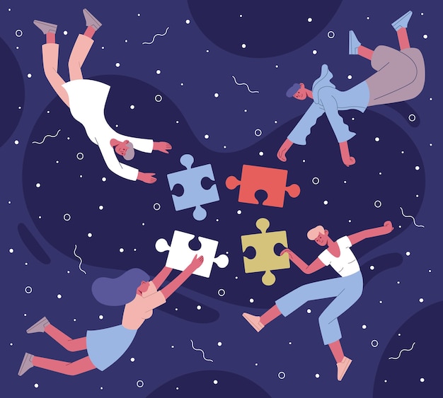 Teamwork puzzle collecting illustration