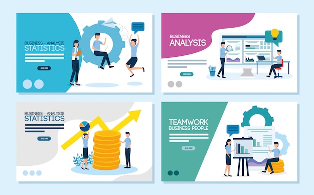 Teamwork set scenes of analysis infographic