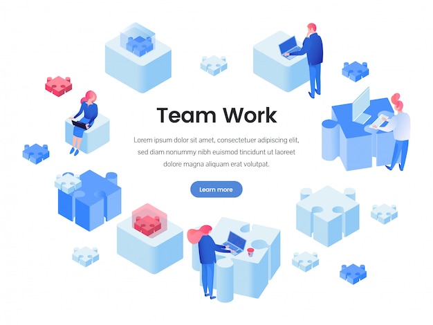 Teamwork, team building isometric landing page