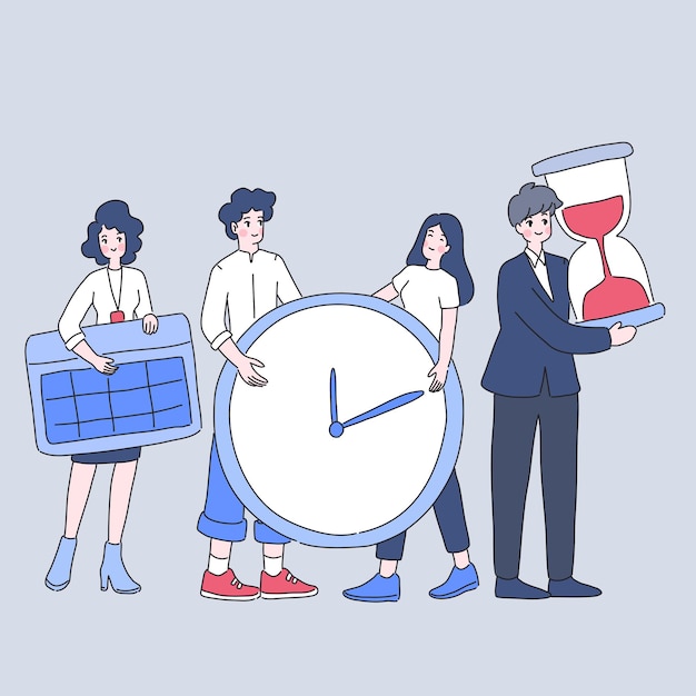 teamwork time management, people group illustration