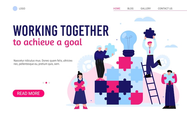 Teamwork website template flat illustration on white background