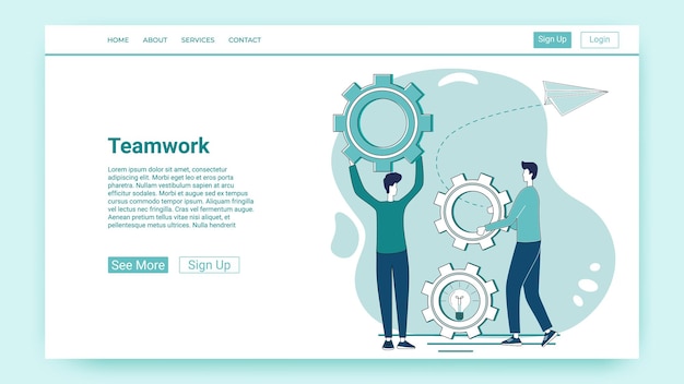 TeamworkThe concept of coworking and office workAn illustration in the style of a green landing page