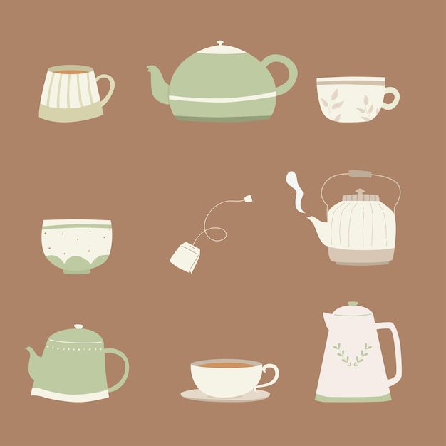 Vector teapot and cup set item