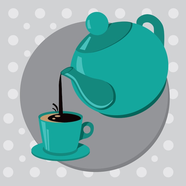 Vector teapot and cup of tea or coffeevector illustration