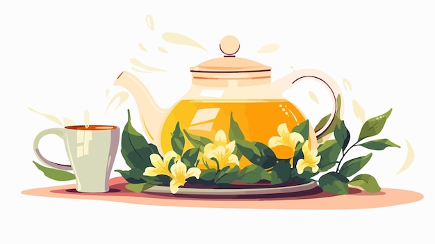 a teapot and a cup of tea on a table with a cup of tea