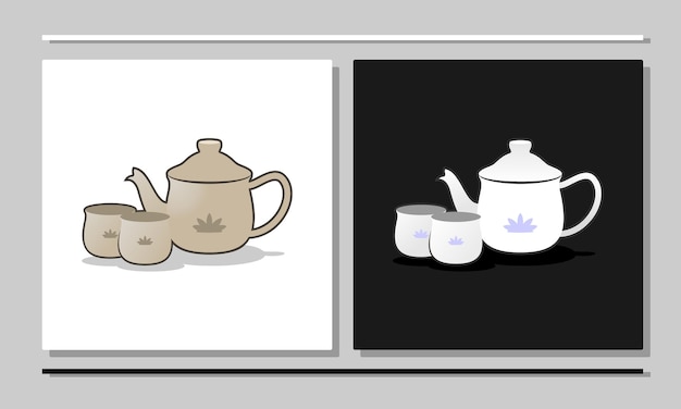 Teapot design illustration Teapot with two glasses