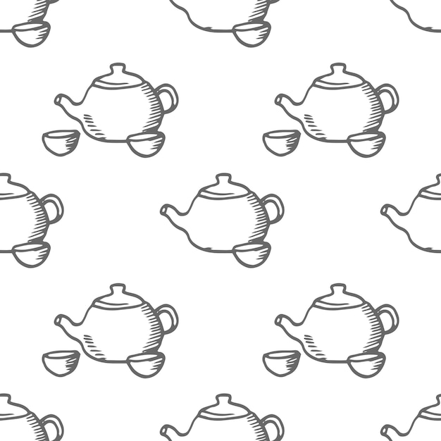 teapot handdrawn vector seamless pattern