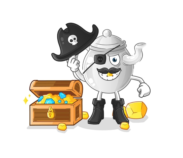 Teapot pirate with treasure mascot cartoon vector