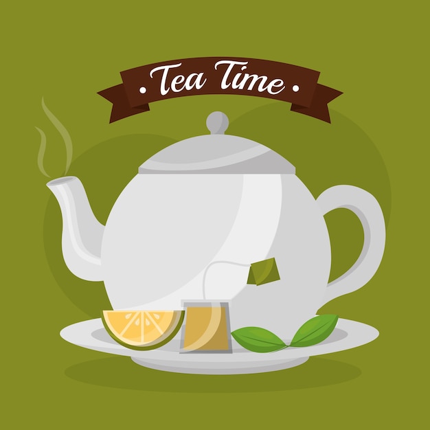 teapot slice lemon teabag and mint leaves fresh 