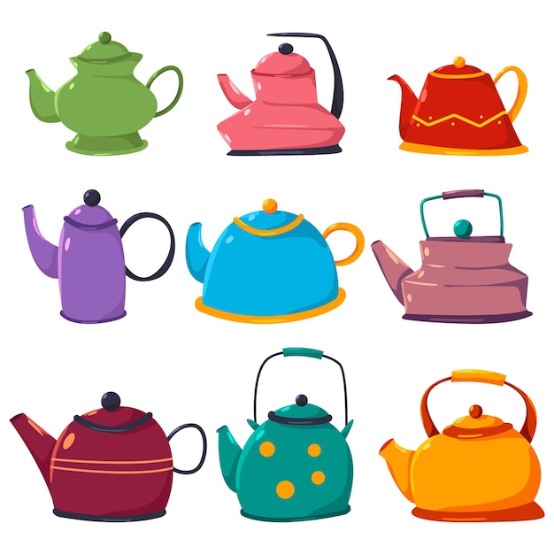 Teapot vector cartoon set isolated on a white background.