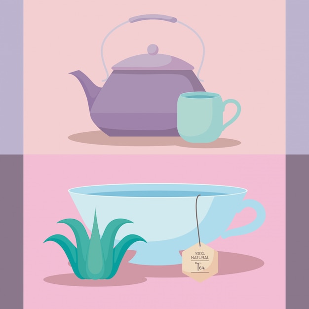 Teapot with teacup of herbs