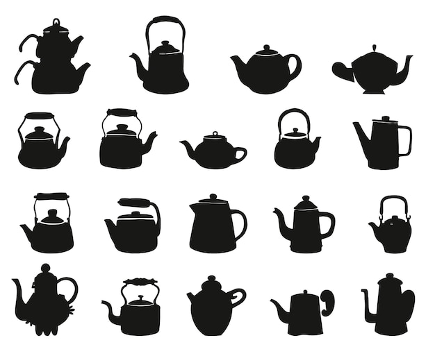 Teapots Doodle Pack Silhouettes premium vector template