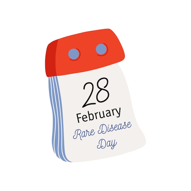 Tear-off calendar. Calendar page with Rare Disease date. February 28. Flat style vector icon